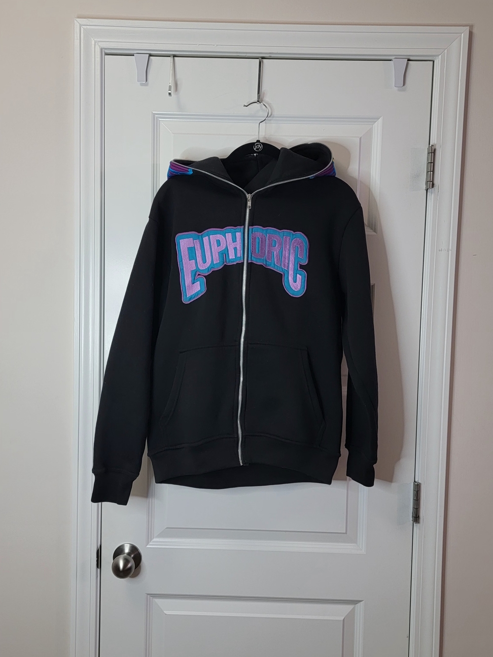 Euphoric 777 Black Graphic Flower Full Zip Hoodie w/ Pockets Men’s M Y2K
